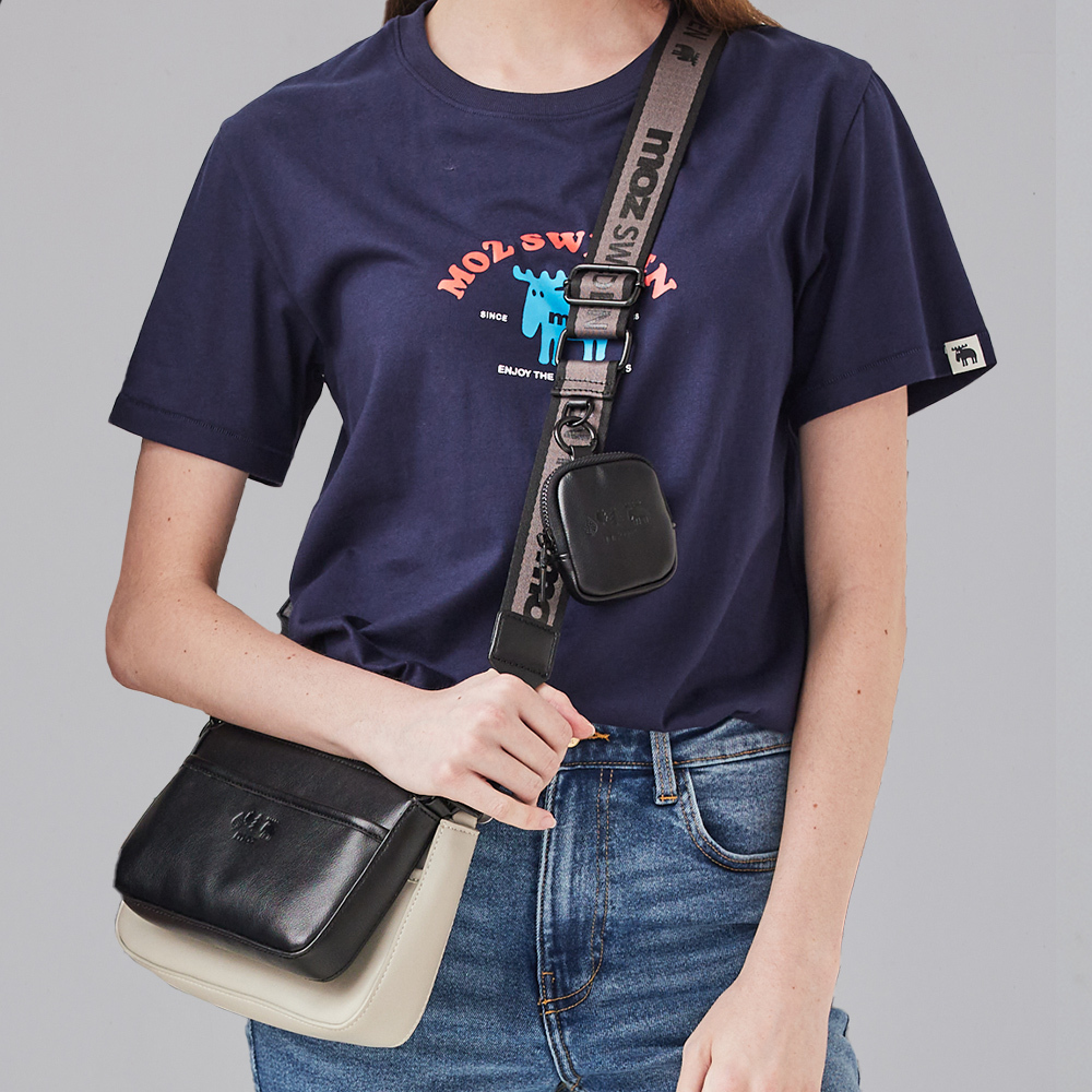 moz瑞典駝鹿 皮革 防潑水 撞色三用包 (灰黑)【贈】小零錢包