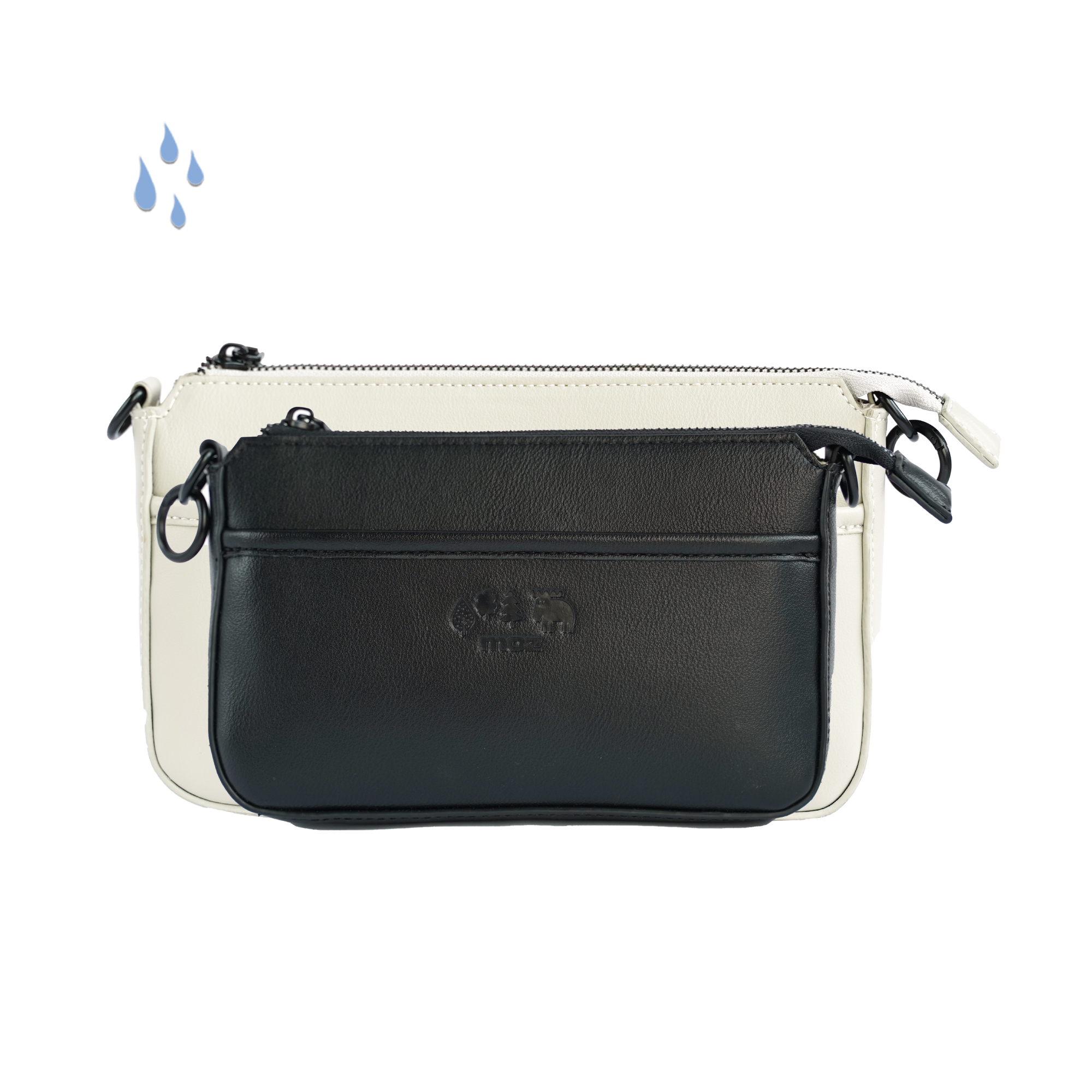 moz瑞典駝鹿 皮革 防潑水 撞色三用包 (灰黑)【贈】小零錢包