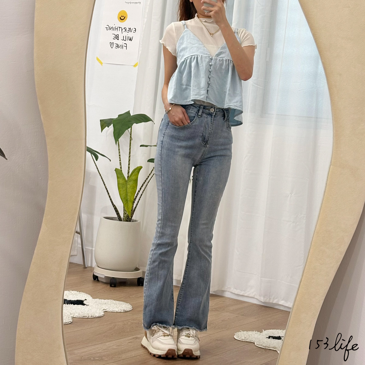 (L零碼出清)|現貨|自訂款!彈性牛仔瘦瘦微喇叭褲 XS-L