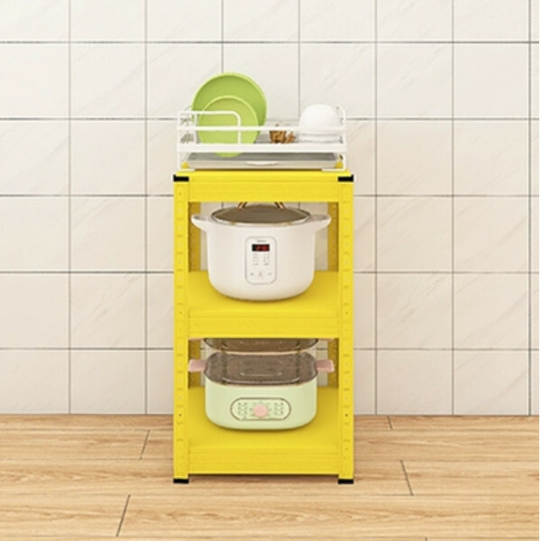 New iron color kitchen cabinet bookshelf shoe cabinet bathroom storage cabinet shelf [40x40x68cm] yellow 3 layers