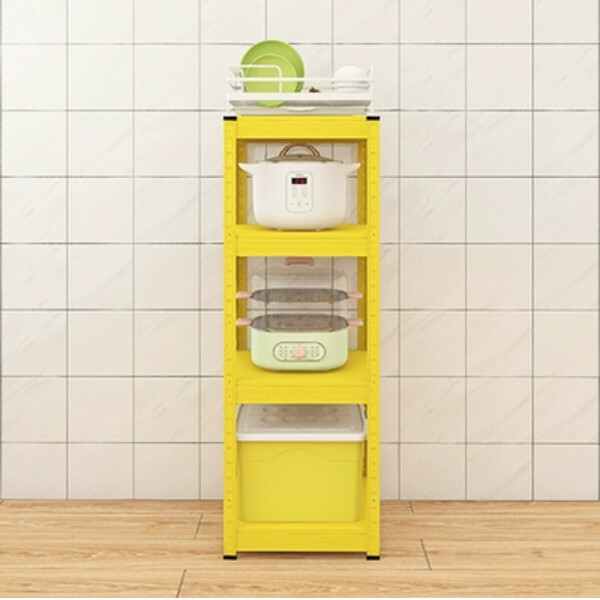 New iron color kitchen cabinet bookshelf shoe cabinet bathroom storage cabinet shelf [40x40x114cm] yellow 4 layers