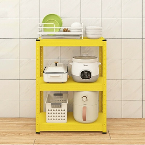 New iron color kitchen cabinet bookshelf shoe cabinet bathroom storage cabinet shelf [60x30x80cm] yellow 3 layers