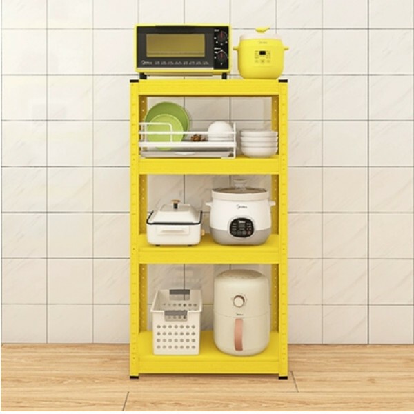 New iron color kitchen cabinet bookshelf shoe cabinet bathroom storage cabinet shelf [60x30x114cm] yellow 4 layers