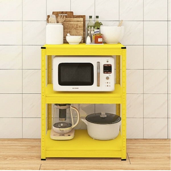 New iron color kitchen cabinet bookshelf shoe cabinet bathroom storage cabinet shelf [60x40x80cm] yellow 3 layers