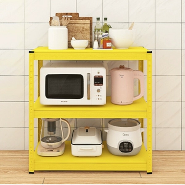 New iron color kitchen cabinet bookshelf shoe cabinet bathroom storage cabinet shelf [80x40x80cm] yellow 3 layers