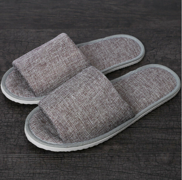 【Two pairs-gray】Disposable linen indoor portable slippers Solid color slippers 28.5CM 