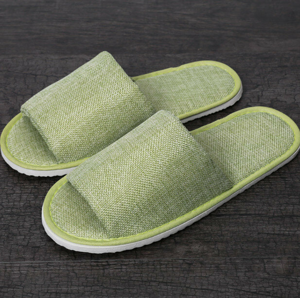 【Two pairs-cyan】Disposable linen indoor portable slippers Solid color slippers 28.5CM 