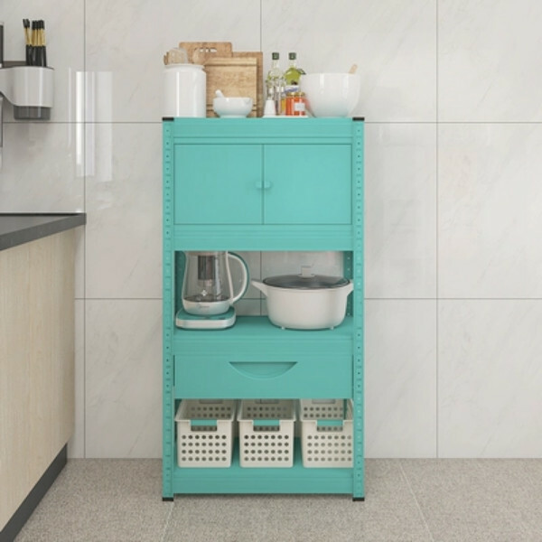 New iron color kitchen cabinet bookshelf shoe cabinet bathroom storage cabinet shelf [60x30x114cm] blue 4-layer storage cabinet