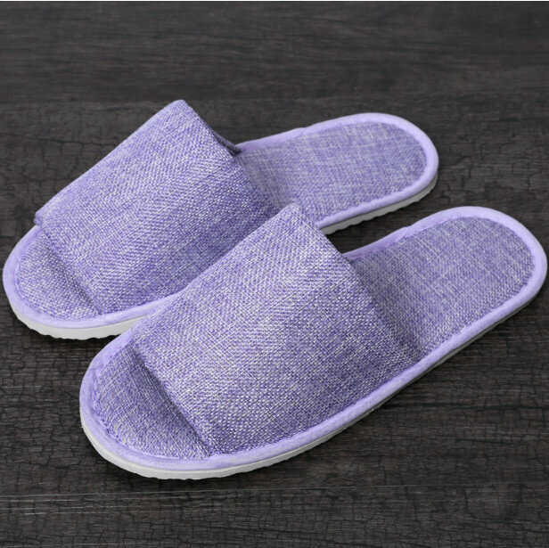 【Two pairs - purple】Disposable linen indoor portable slippers Solid color slippers 28.5CM 