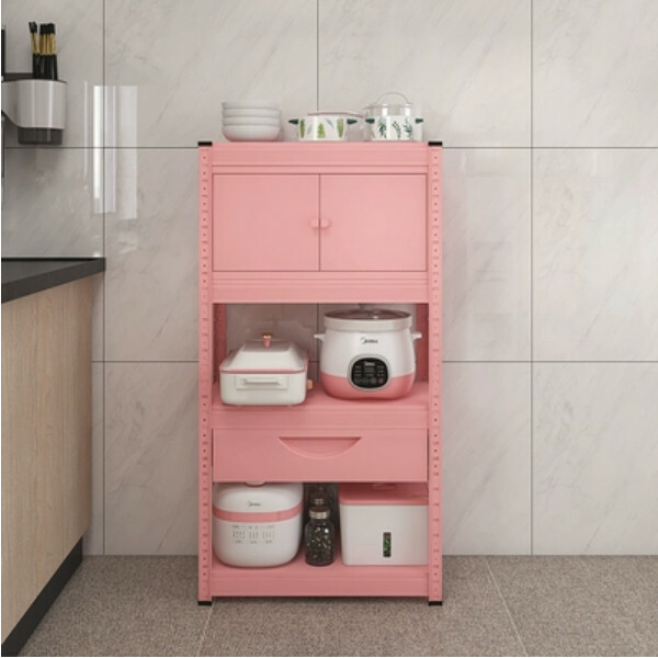 New iron color kitchen cabinet bookshelf shoe cabinet bathroom storage cabinet shelf [60x30x114cm] pink 4-layer storage cabinet