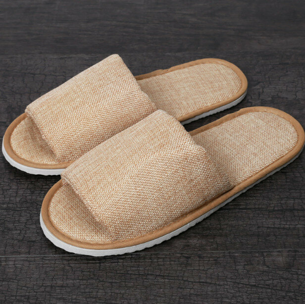 【Two Pairs-Khaki】Disposable Linen Indoor Portable Slippers Solid Color Slippers 28.5CM 