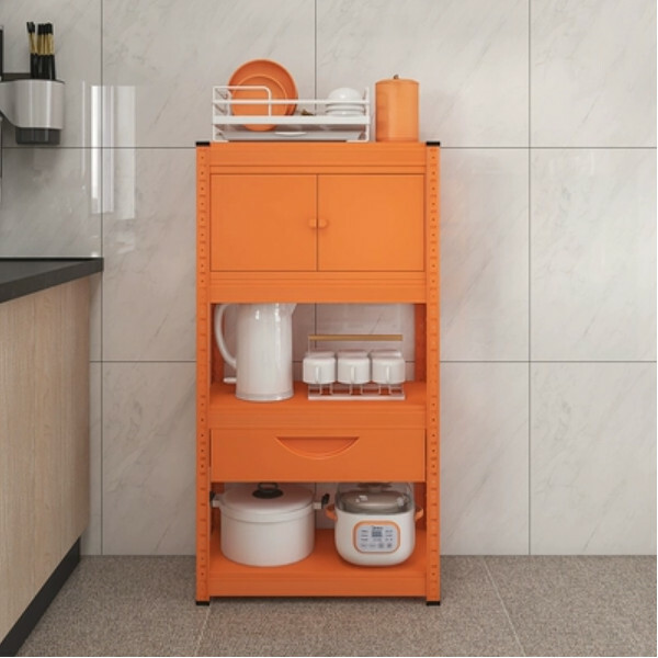 New iron color kitchen cabinet bookshelf shoe cabinet bathroom storage cabinet shelf [60x30x114cm] orange 4-layer storage cabinet