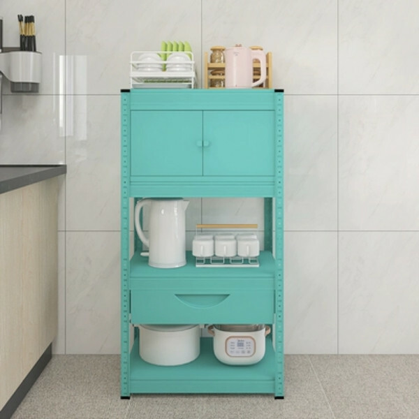 New iron color kitchen cabinet bookshelf shoe cabinet bathroom storage cabinet shelf [60x40x114cm] blue 4-layer storage cabinet