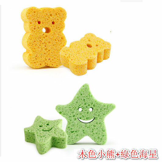 Baby Bath Sponge (Wood Bear + Green Starfish) (2pcs)