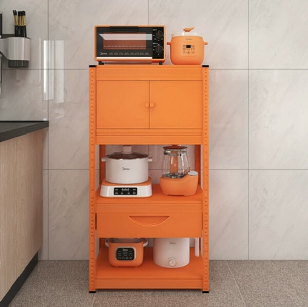 New iron color kitchen cabinet bookshelf shoe cabinet bathroom storage cabinet shelf [60x40x114cm] orange 4-layer storage cabinet