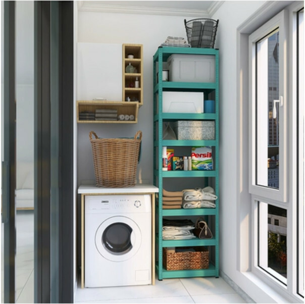 New iron color kitchen cabinet bookshelf shoe cabinet bathroom storage cabinet shelf [60x40x228cm] 8 layers blue