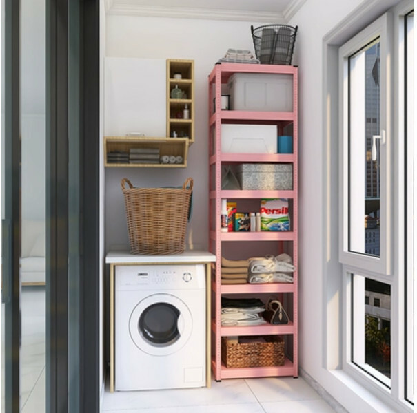New iron color kitchen cabinet bookshelf shoe cabinet bathroom storage cabinet shelf [60x40x228cm] 8 layers pink
