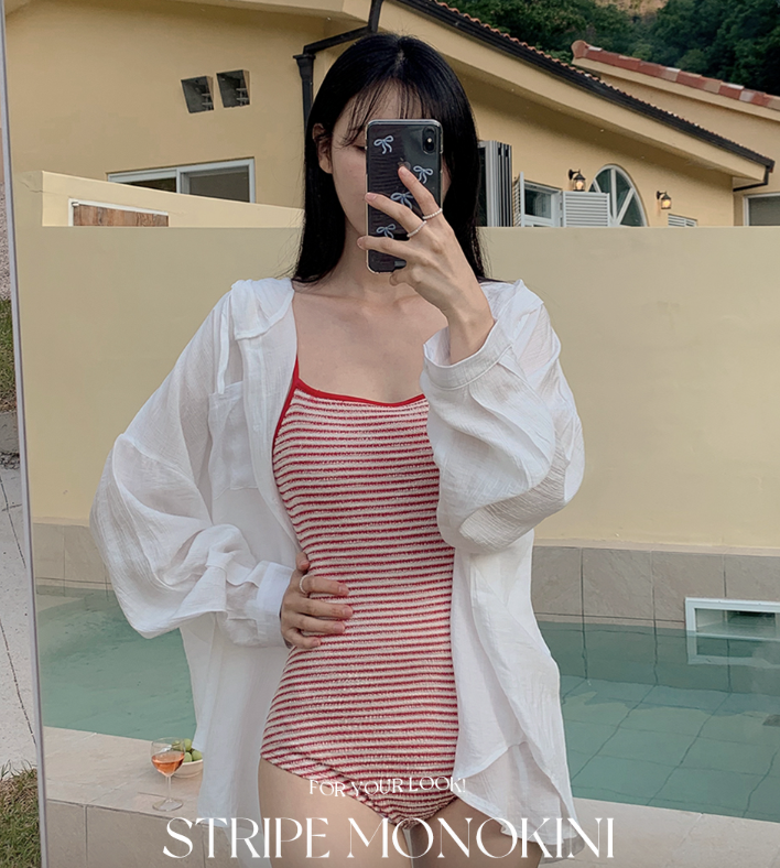 夏季現貨｜粗花呢絲帶Monokini泳衣