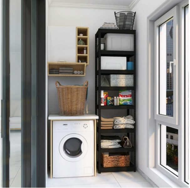 New iron color kitchen cabinet bookshelf shoe cabinet bathroom storage cabinet shelf [60x40x228cm] 8 layers black