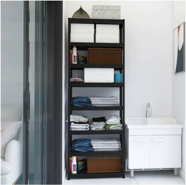 Hot iron color kitchen cabinet bookshelf shoe cabinet bathroom storage cabinet shelf [80x40x228cm] 8 layers black