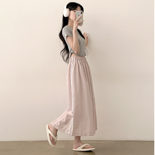 夏季預訂｜尼龍兩線拼色H型後開衩長裙