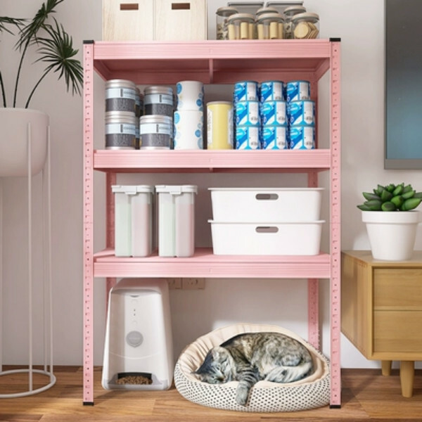 熱推鐵藝色彩 組合櫃 寵物用品架 梳化邊架 厨房架【80x40x114cm】3層 粉色