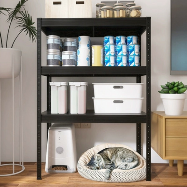 熱推鐵藝色彩 組合櫃 寵物用品架 梳化邊架 厨房架【80x40x114cm】3層 黑色