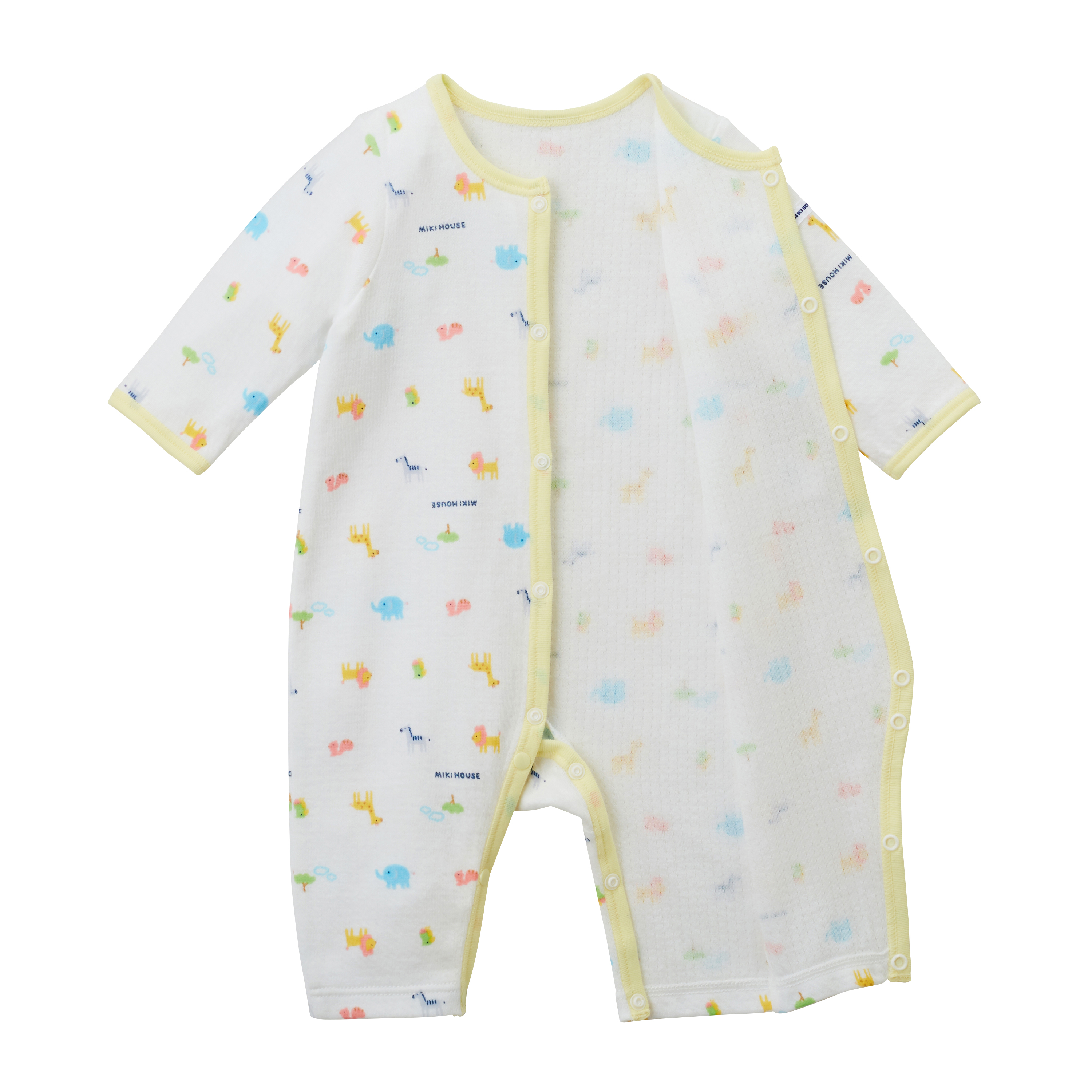 雙層針織紗布棉排釦長袖連身衣-動物