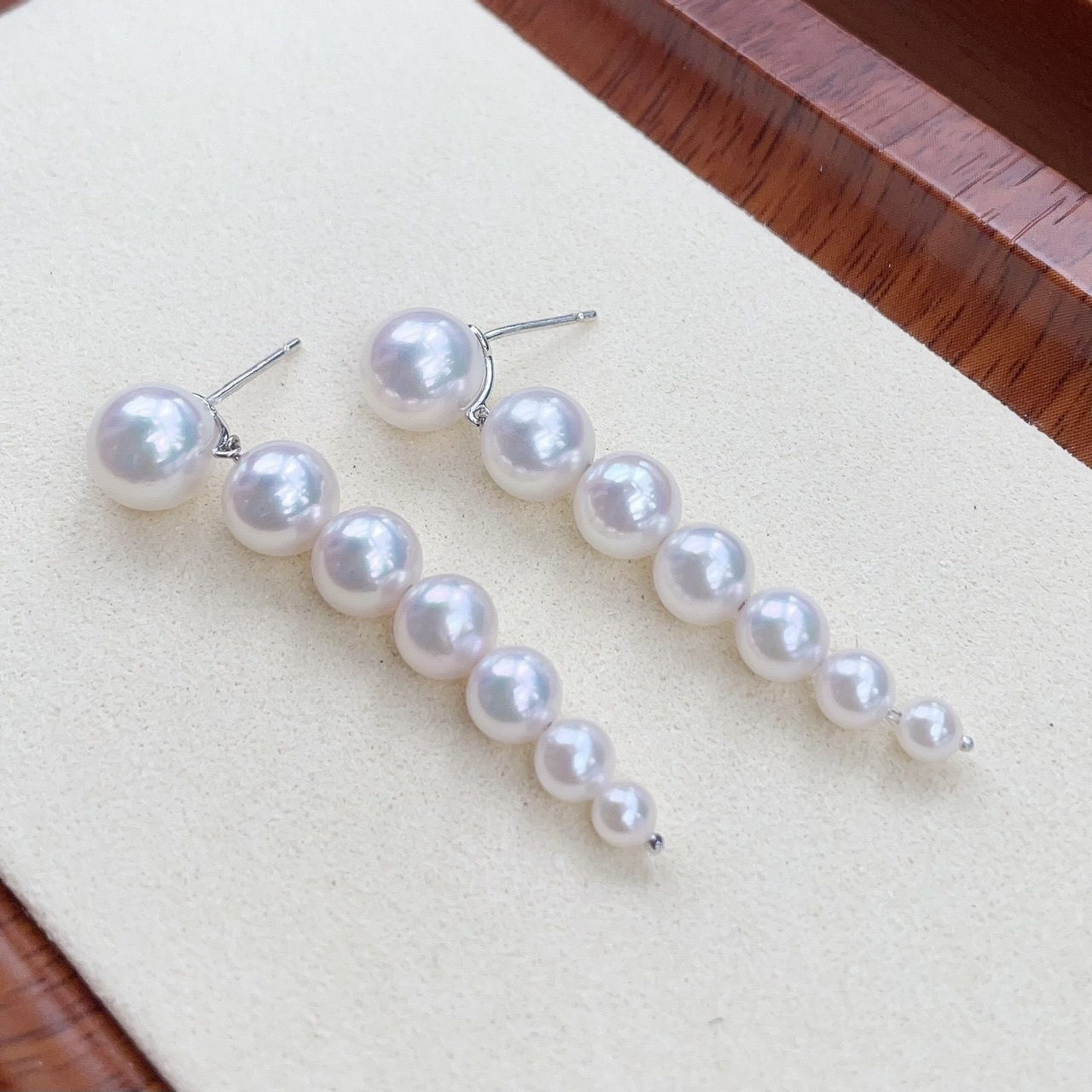 寶石級光輝 - 18K金頂級鏡面光澤日本Akoya珍珠漸變大小耳環 (大至小)