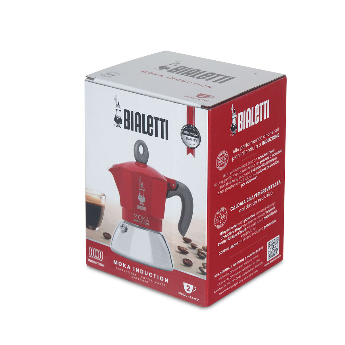 意大利 BIALETTI 2杯裝 鋁質不銹鋼電磁爐摩卡壺-紅色 -0006942NP