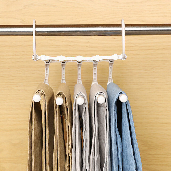 [White/5 layers] magic hanger Retractable folding trouser hanger Trouser hanger Wardrobe storage rack 