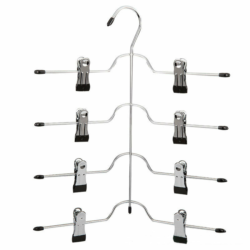Multifunctional 4-layer non-ligar steel hanger Trouser Clip Trouser Rack Skirt Clip (Black) 