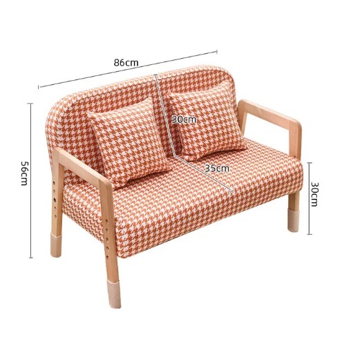 New solid wood legs fabric children's small sofa reading chair (double + orange)