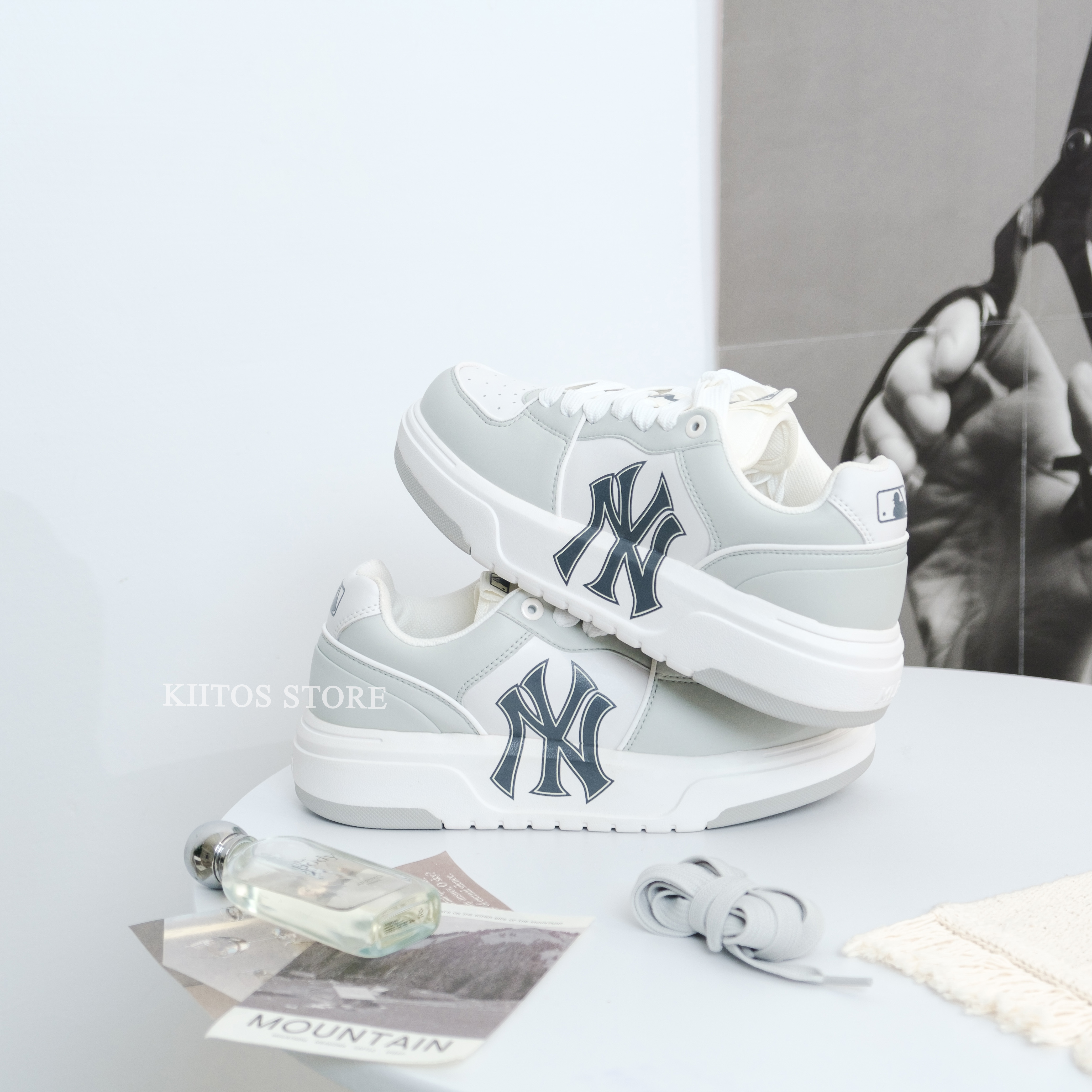 現貨 MLB Chunky Liner系列 NY 紐約洋基隊 反光 迪奧灰白 老爹鞋 學長鞋 情侶鞋 3ASXCA12N-50GRL