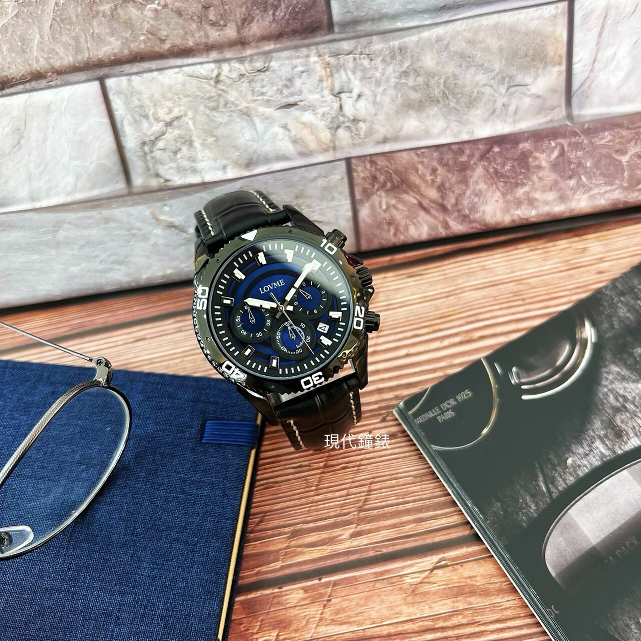 【LOVME】立體環狀三眼計時皮革腕錶 VL0131M-33-L21 43mm 現代鐘錶