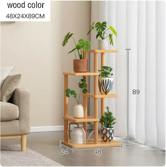 Hot push floor-standing plant flower stand, multi-layer storage rack, bedside rack, bathroom rack, bookshelf (48x24x89cm) solid wood color