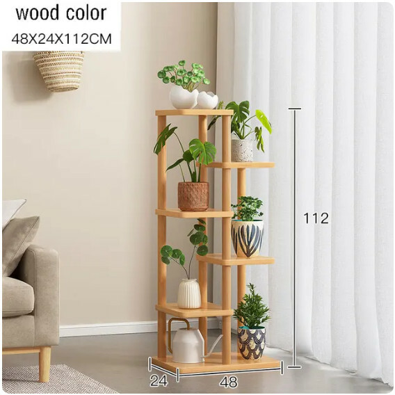 Hot push floor-standing plant flower rack, multi-layer storage rack, bedside rack, bathroom rack, bookshelf (48x24x112cm) solid wood color