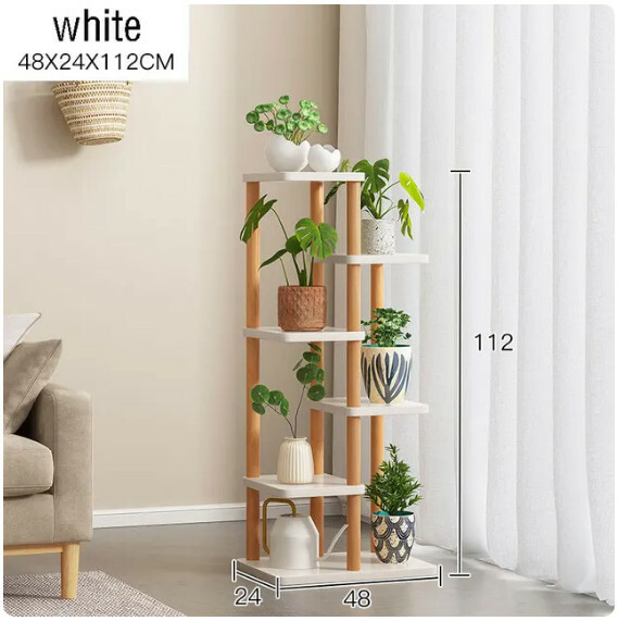 Hot push floor-standing plant flower rack, multi-layer storage rack, bedside rack, bathroom rack, bookshelf (48x24x112cm) log + white