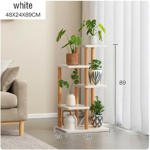 Hot push floor-standing plant flower rack, multi-layer storage rack, bedside rack, bathroom rack, bookshelf (48x24x89cm) log + white