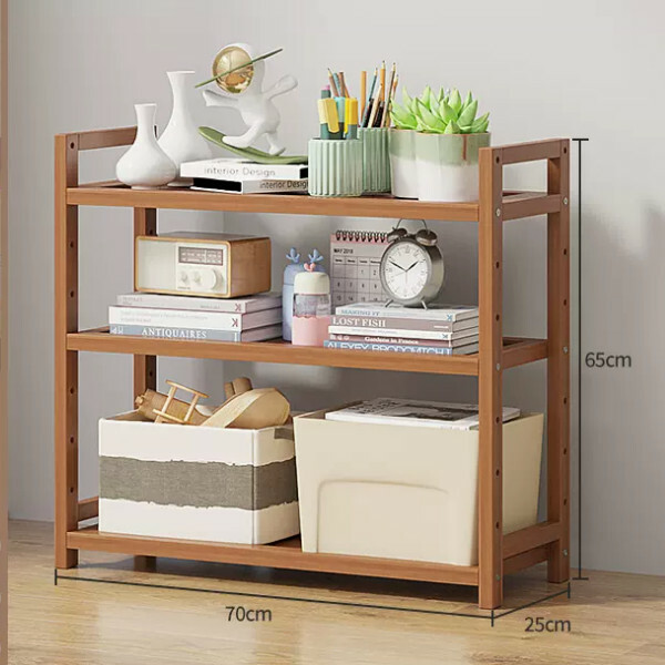 新款楠竹實木家具 厨房架 戶外花架 置物架 書架【70cm】全板3層(茶色)