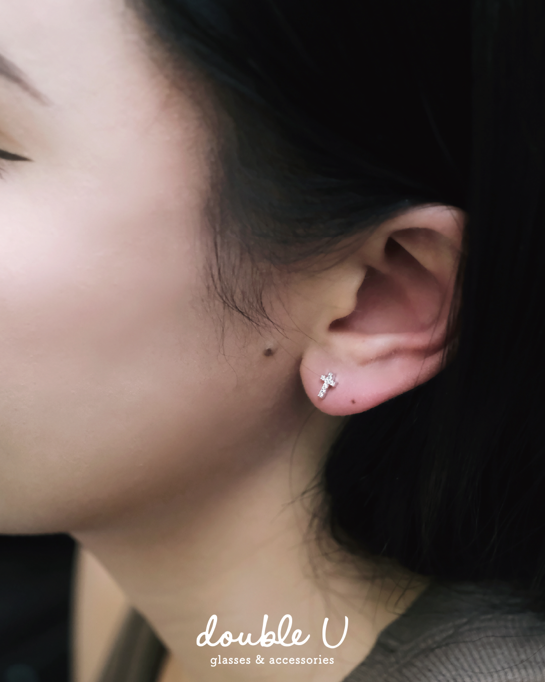 十字迷你排鑽・鎖珠鋼飾耳環 (BEX10306)