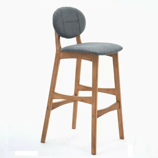 熱推實木傢具 吧凳 餐椅 前台椅【實木腳款+棉麻面】75cm坐高 原木架+灰色棉麻