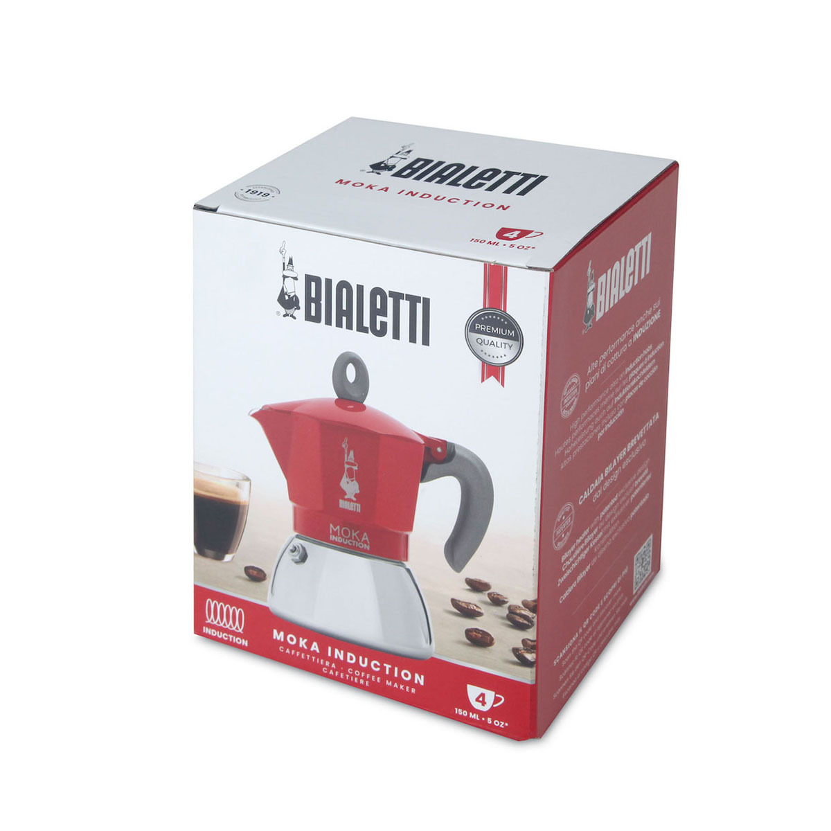 意大利 BIALETTI 4杯裝 鋁質不銹鋼電磁爐摩卡壺-紅色 -0006944NP