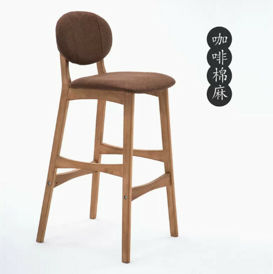 熱推實木傢具 吧凳 餐椅 前台椅【實木腳款+棉麻面】75cm坐高 原木架+啡色棉麻