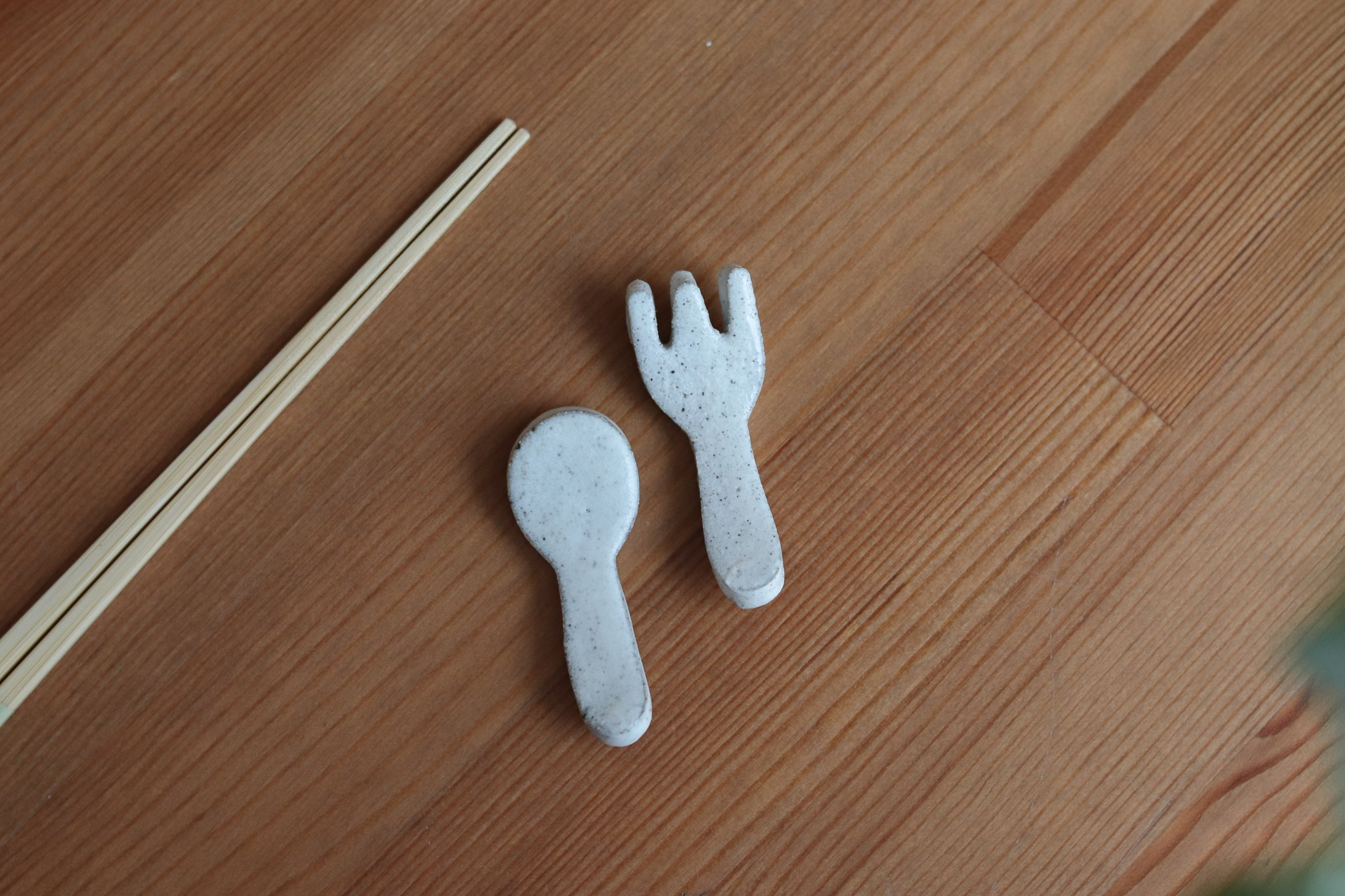 益子燒 篠崎英夫 粉引 叉子 湯匙造型 筷架