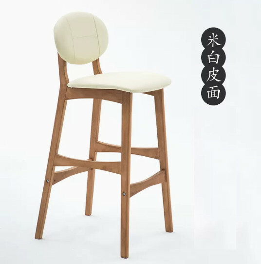 熱推實木傢具 吧凳 餐椅 前台椅【實木腳款+PU皮革面】75cm坐高 原木架+米白色皮革