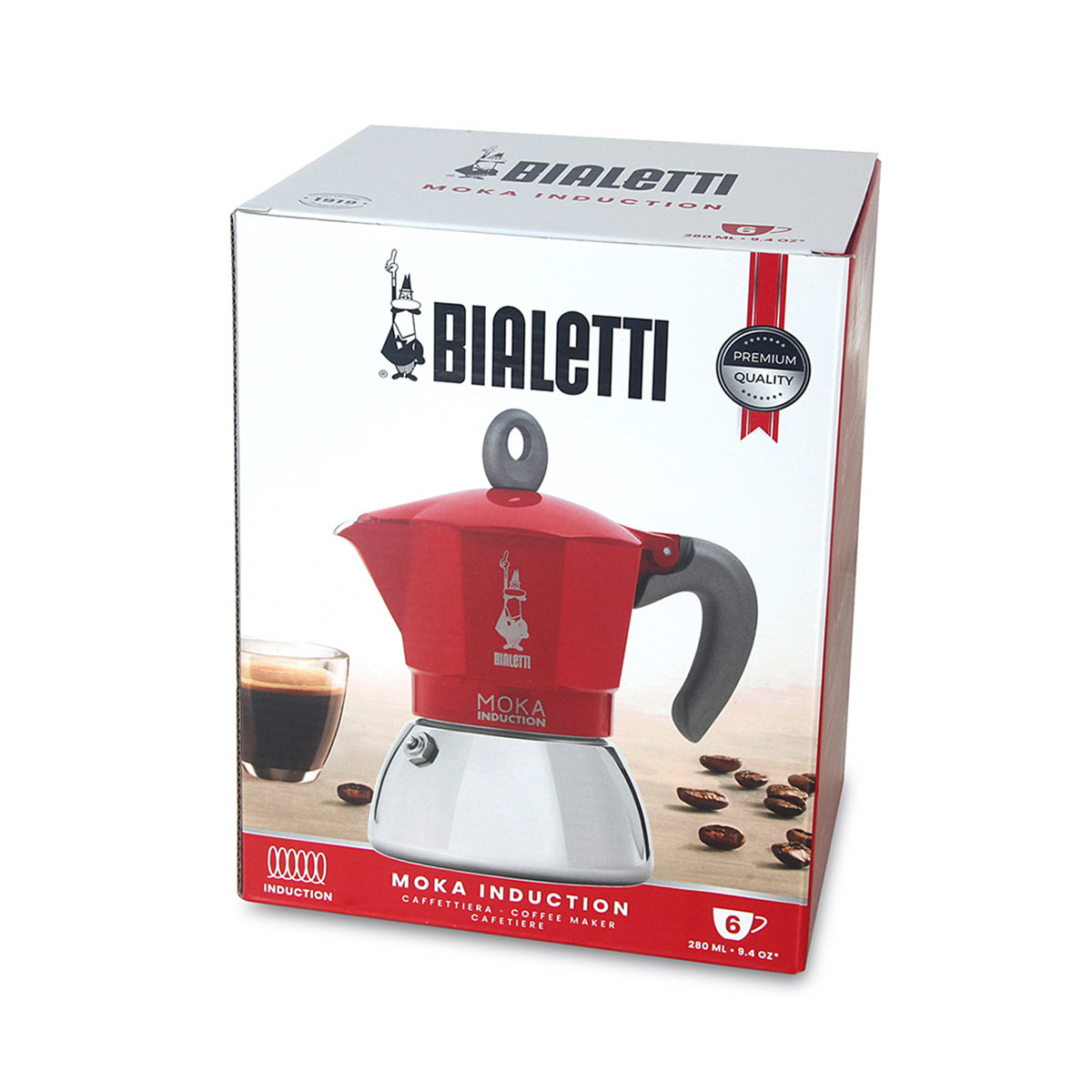 意大利 BIALETTI 6杯裝 鋁質不銹鋼電磁爐摩卡壺-紅色 -0006946NP