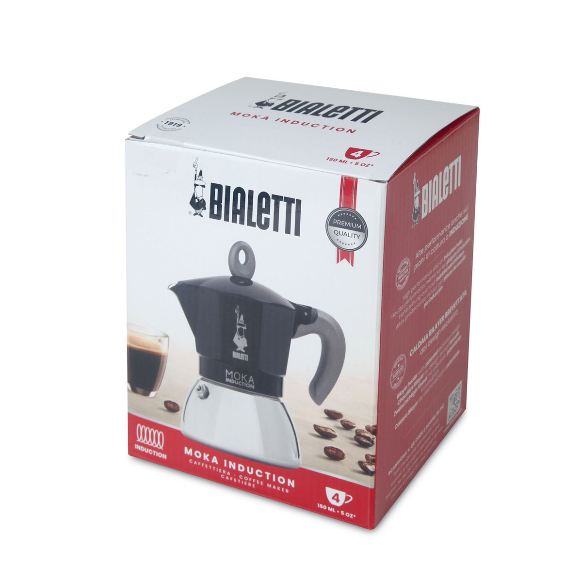 意大利 BIALETTI 4杯裝 鋁質不銹鋼電磁爐摩卡壺-黑色 -0006934NP