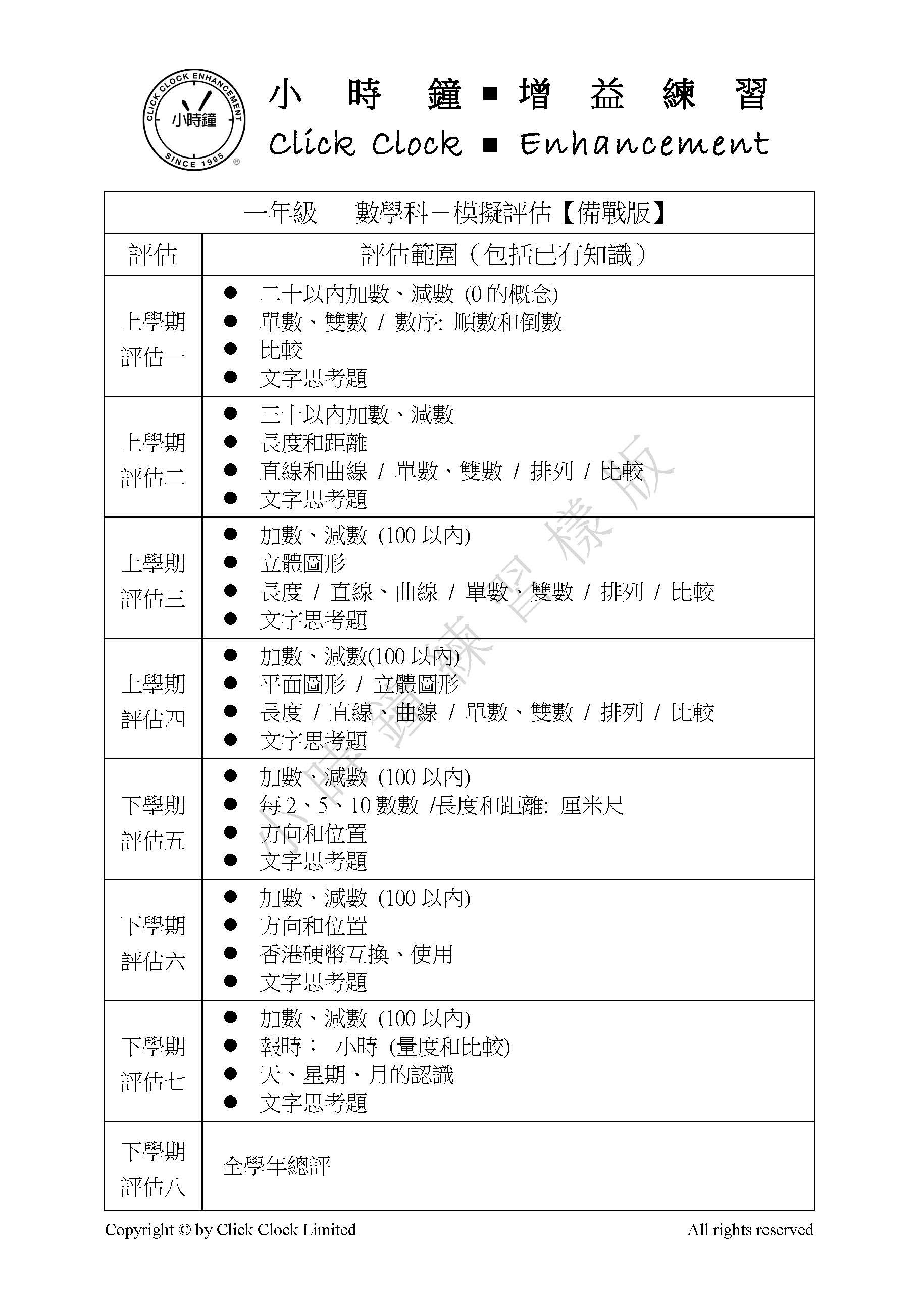 (PM C12)  P1 小學數學 模擬評估 (備戰版) - 中文版本