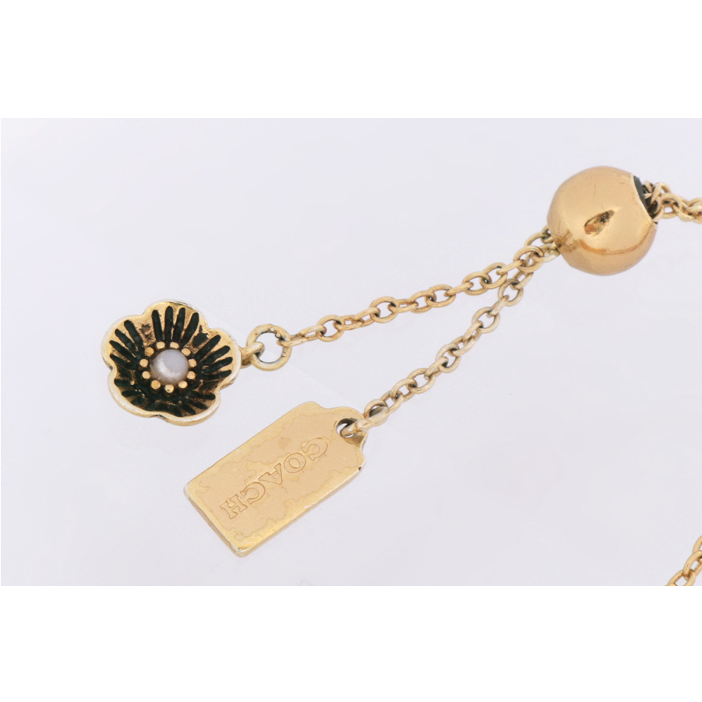 【COACH】Pave 水鑽鑲飾長方形及花卉吊墜可調手鍊(金色) C9338 GLD